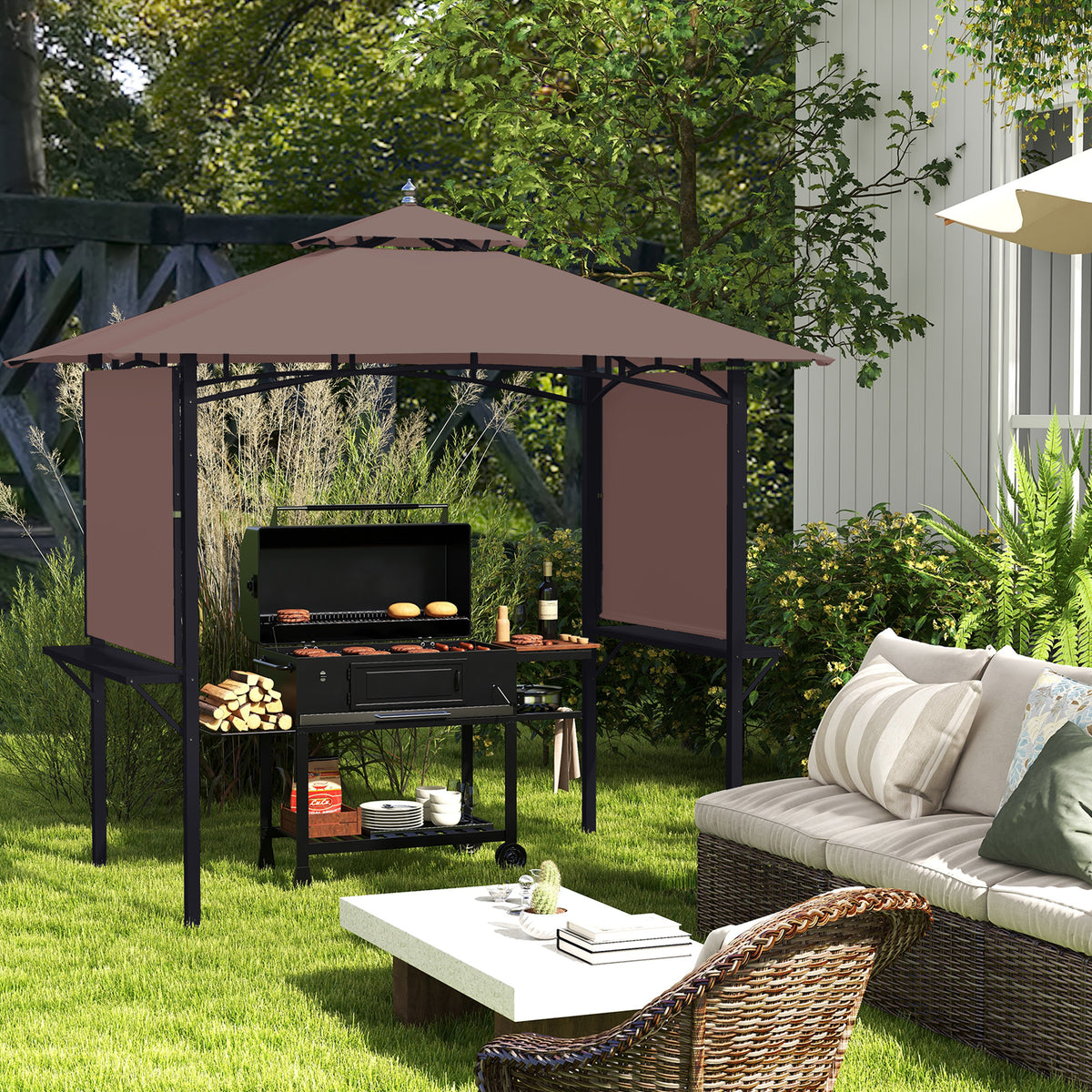 Outsunny 2.5 x 1.5m BBQ Tent Camping Picnic Gazebo Marquee Shelter Portable Waterproof, Coffee