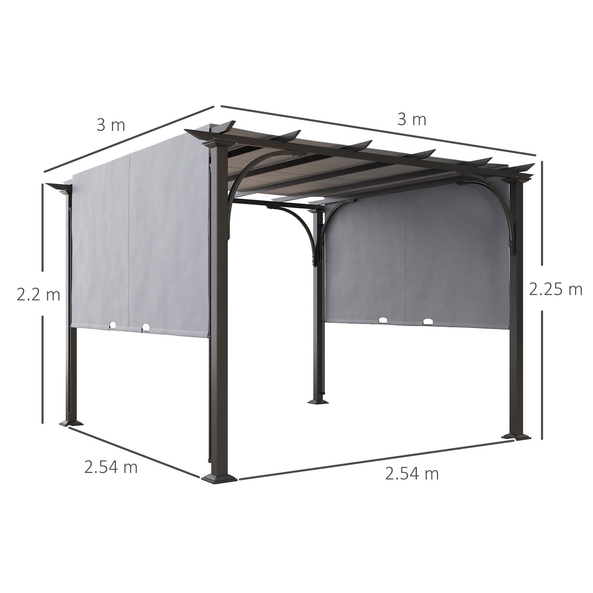 Kozy 3 x 3(m) Outdoor Pergola, Garden Pergola Gazebo with Adjustable Canopy, Grey