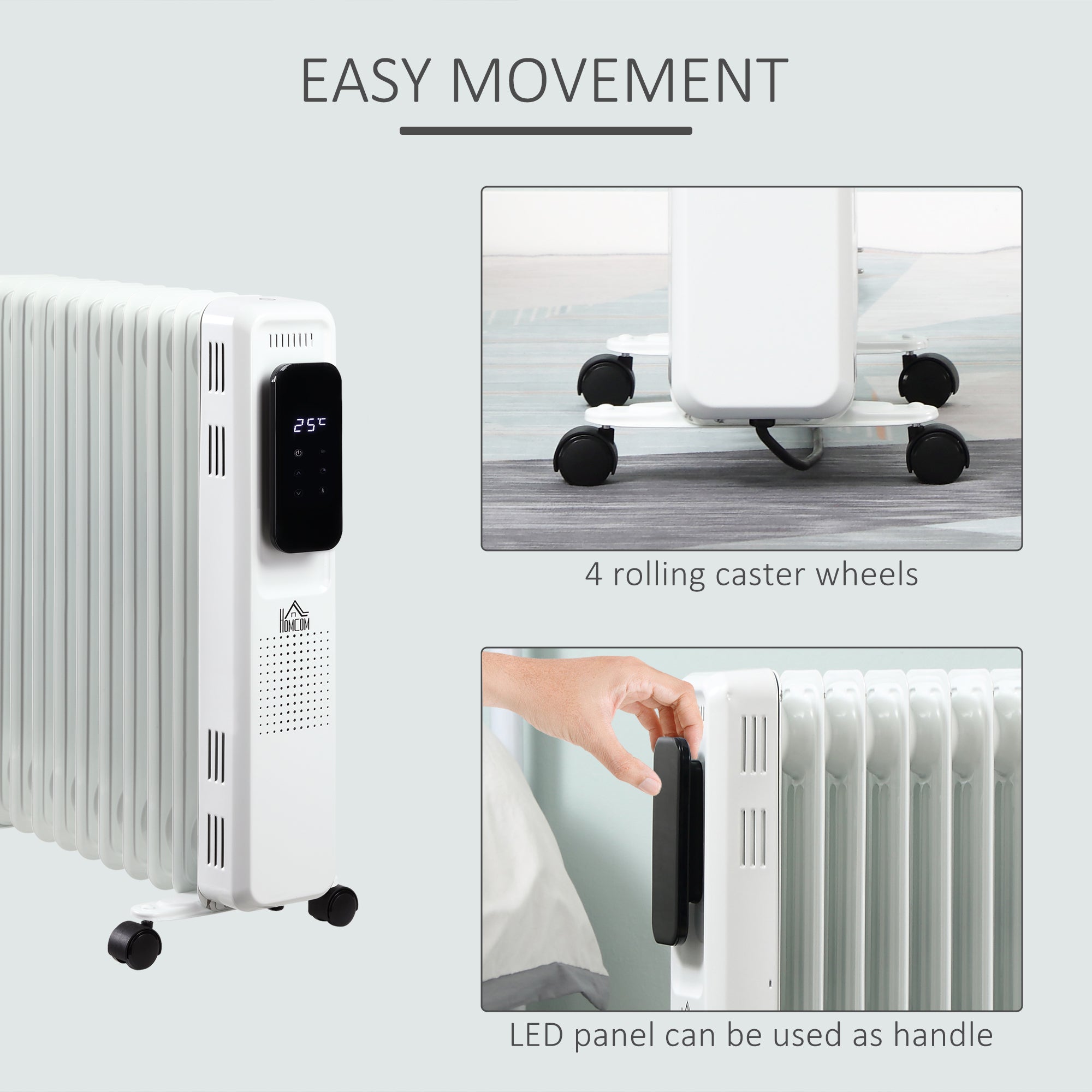 Kozy 2500W Oil Filled Radiator, 11 Fin Portable Electric Heater with LED Display, 24H Timer, 3 Heat Settings, Adjustable Thermostat, Safety Cut off, Remote Control, White