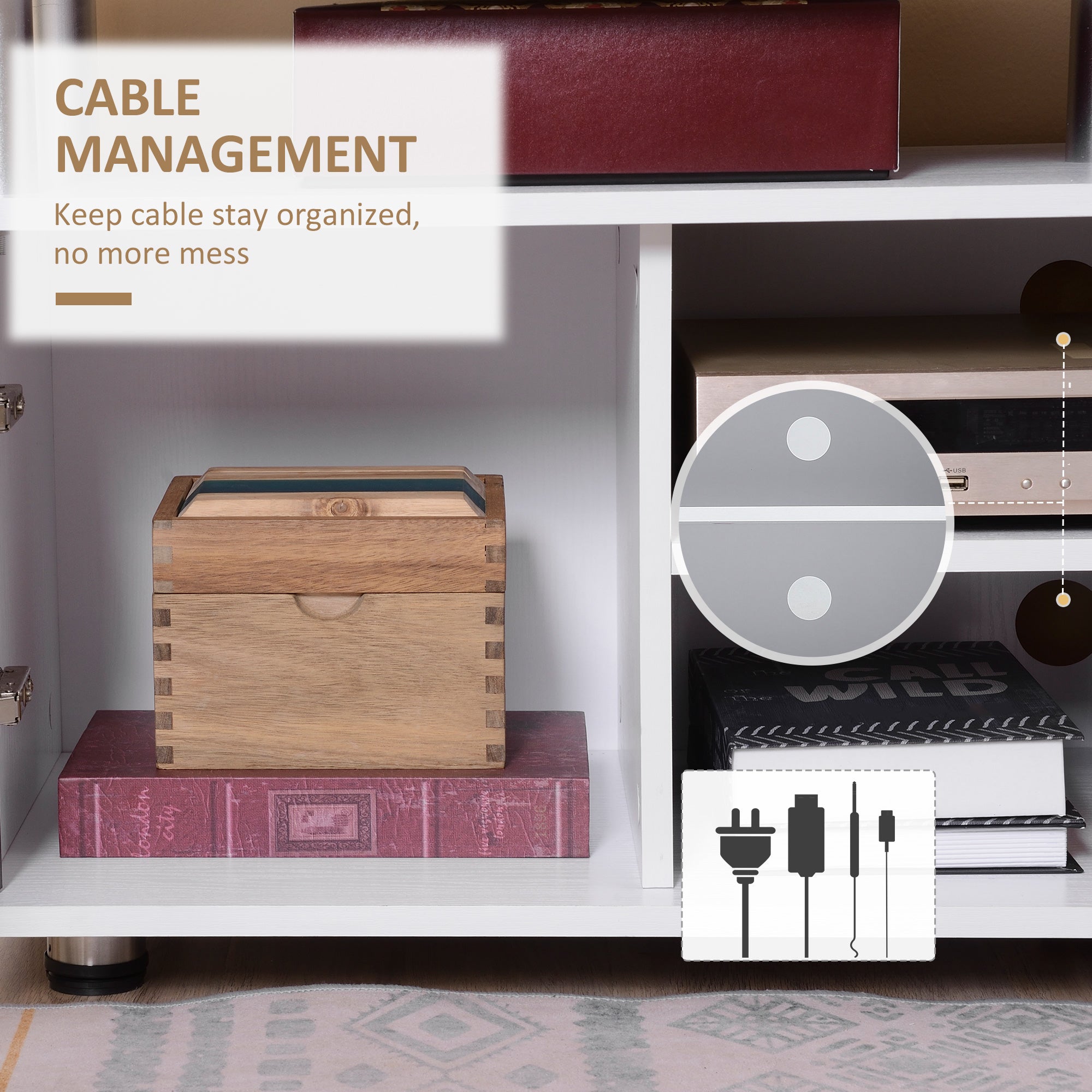 Kozy TV Cabinet Unit for TVs up to 50'' with Storage Shelf and Cupboards, Living Room Entertainment Center Media Console, Grey and White