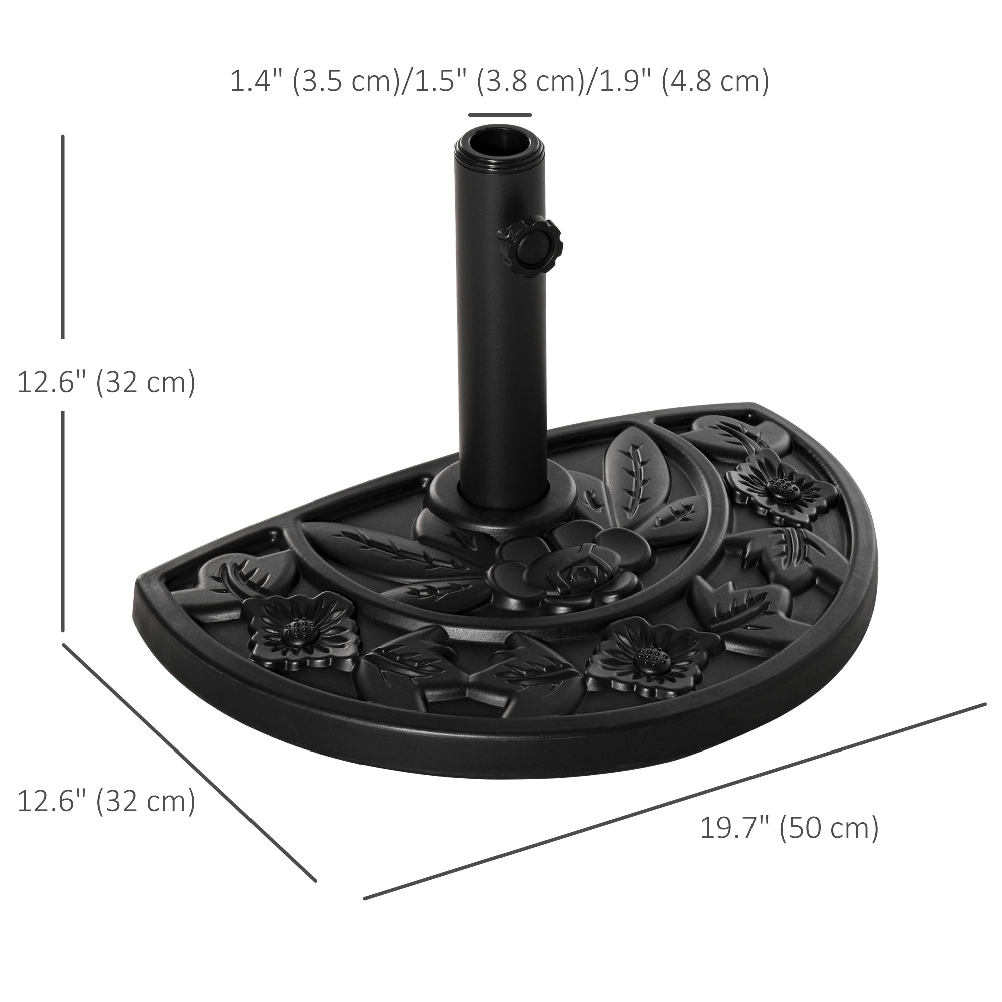 Kozy 9kg Cement Concrete Half Round Parasol Base Umbrella Stand Garden Outdoor Accessories - Adjustable Coupler Suitable Umbrella Rod: 3.5cm, 3.8cm, 4.8cm
