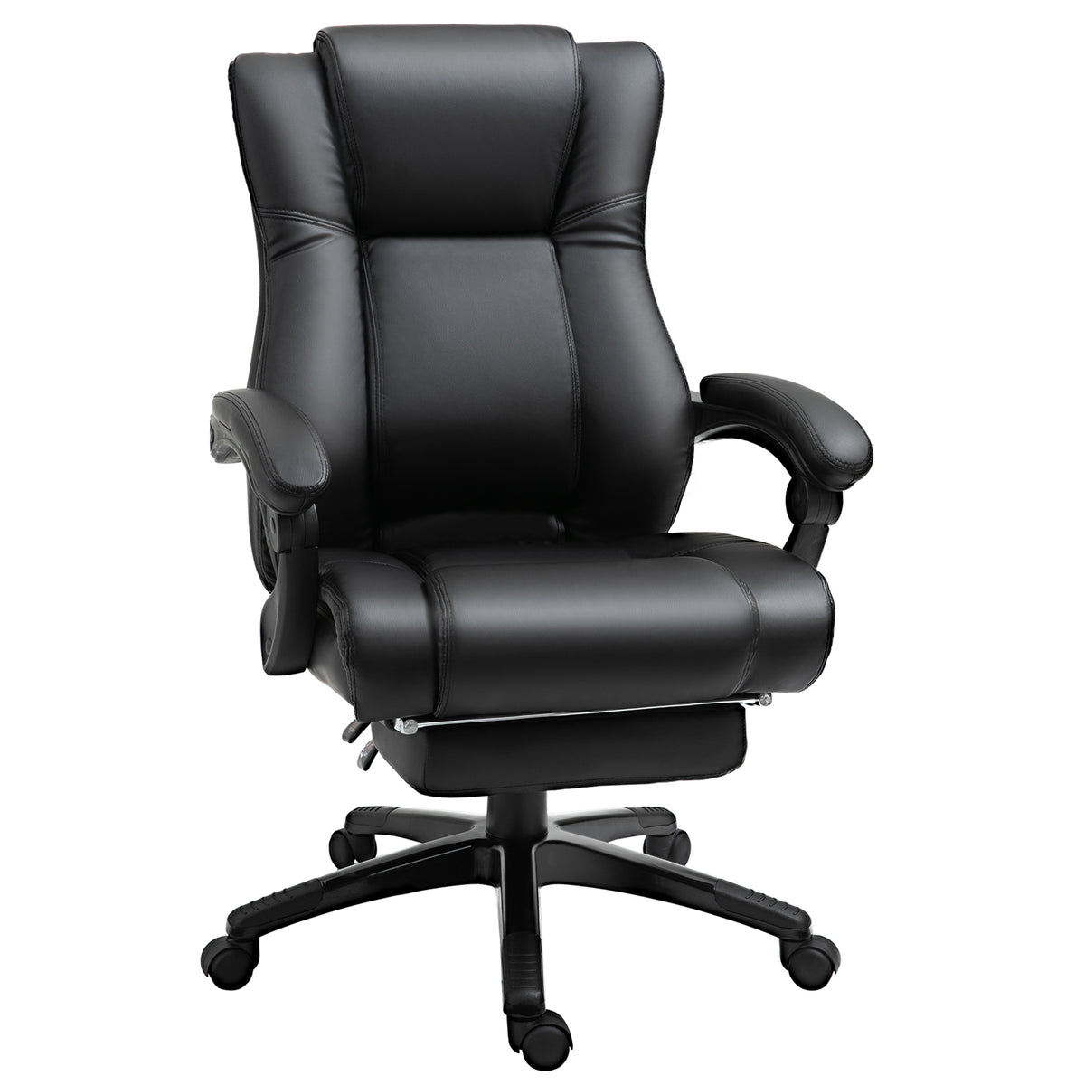 Kozy Executive Office Chair for Home, PU Leather Computer Chair, Swivel Desk Chair with Footrest, Wheels, Adjustable Height, Black