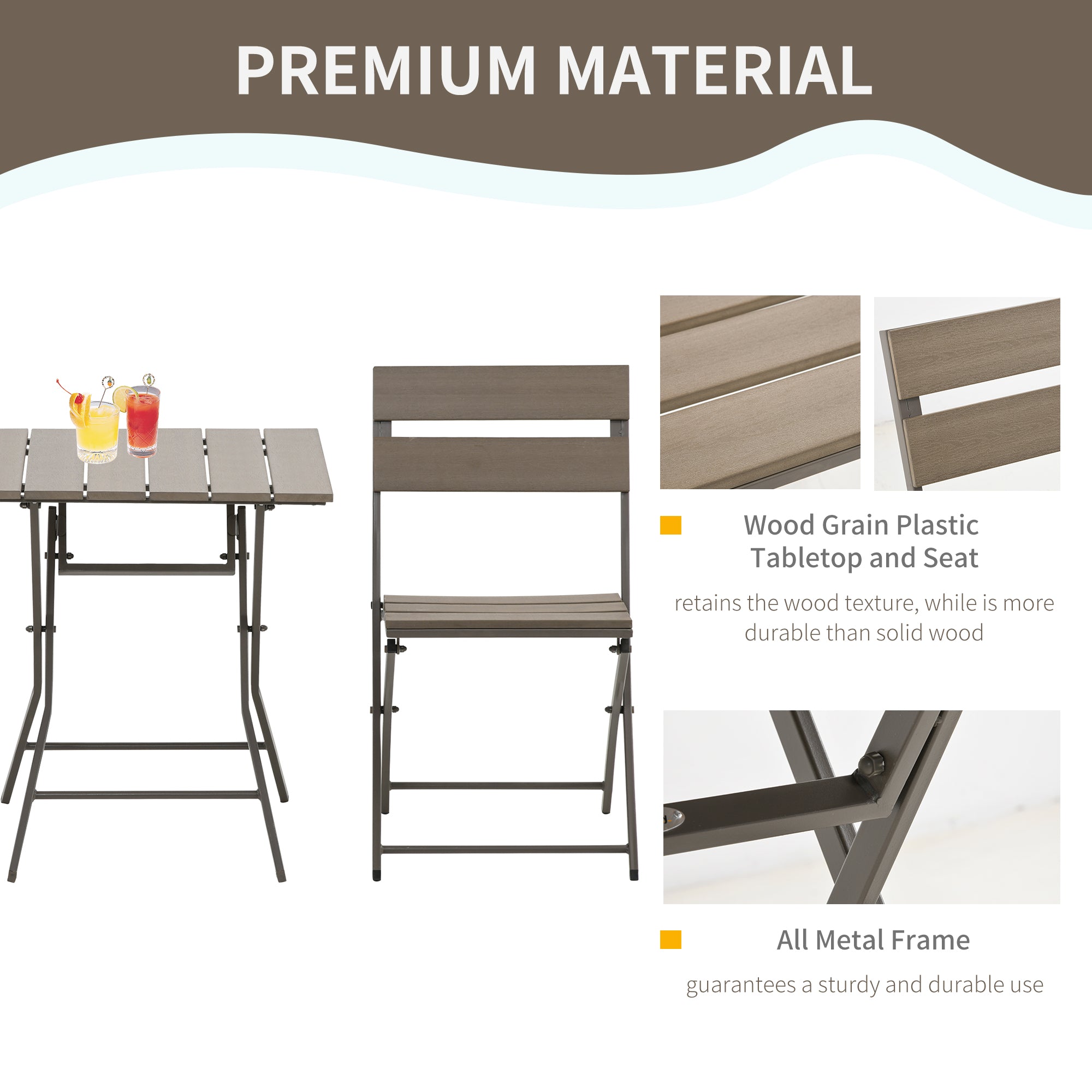 Kozy 3 Piece Foldable Garden Bistro Set Patio Furniture Set with Table and 2 Chairs for Conservatory Balcony Terrace, Grey