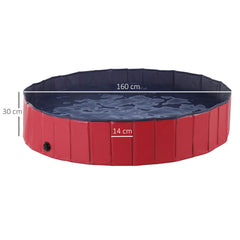 Pawhut Durable Pet Swimming Pool, 160x30cm, Foldable PVC Design, Easy Storage, Red/Dark Blue for Dogs