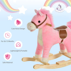 HOMCOM Kids Ride On Plush Rocking Horse w/ Sound Pink