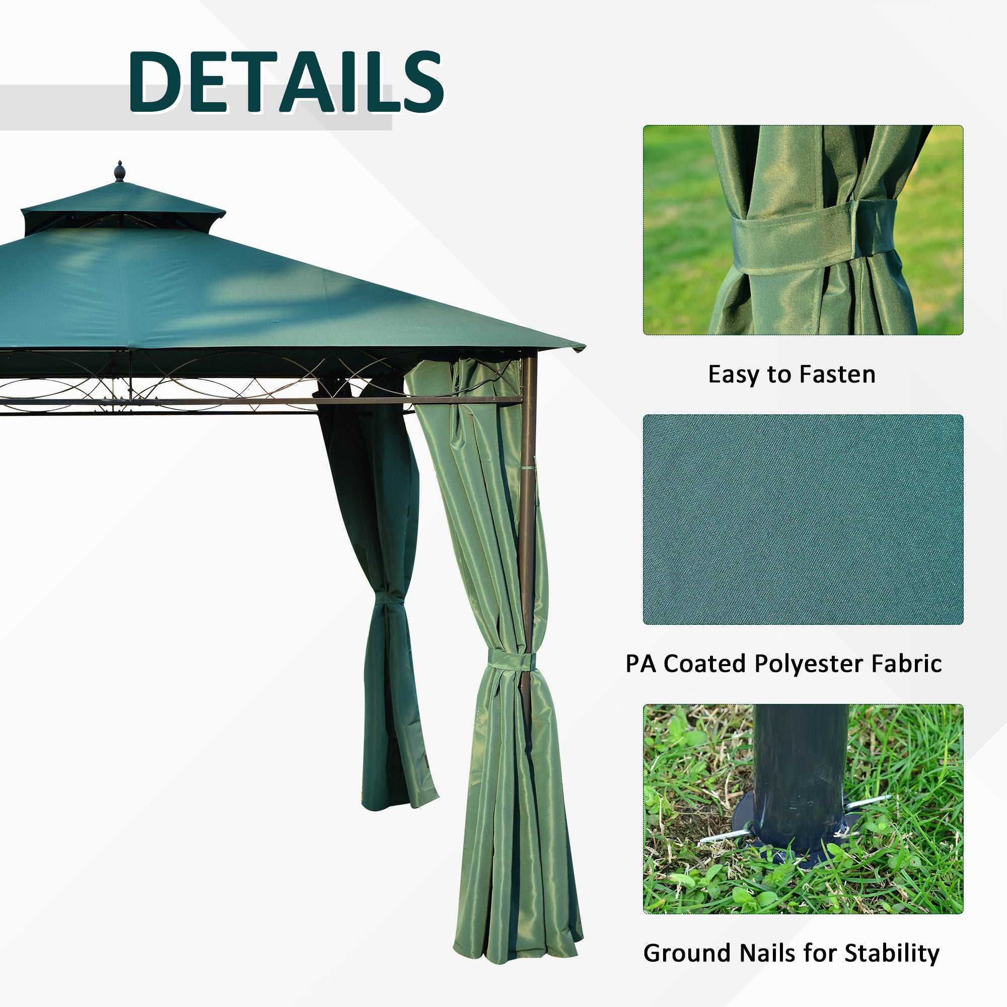 Outsunny 3(m) x 3(m) Metal Garden Gazebo Marquee Party Tent Patio Canopy Pavilion + Sidewalls