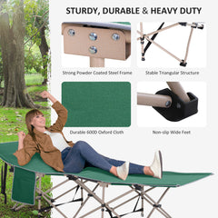 Outsunny Portable Folding Camping Cot, Single Person Outdoor Military Sleeping Bed with Carry Bag for Travel, Leisure, Fishing, Green