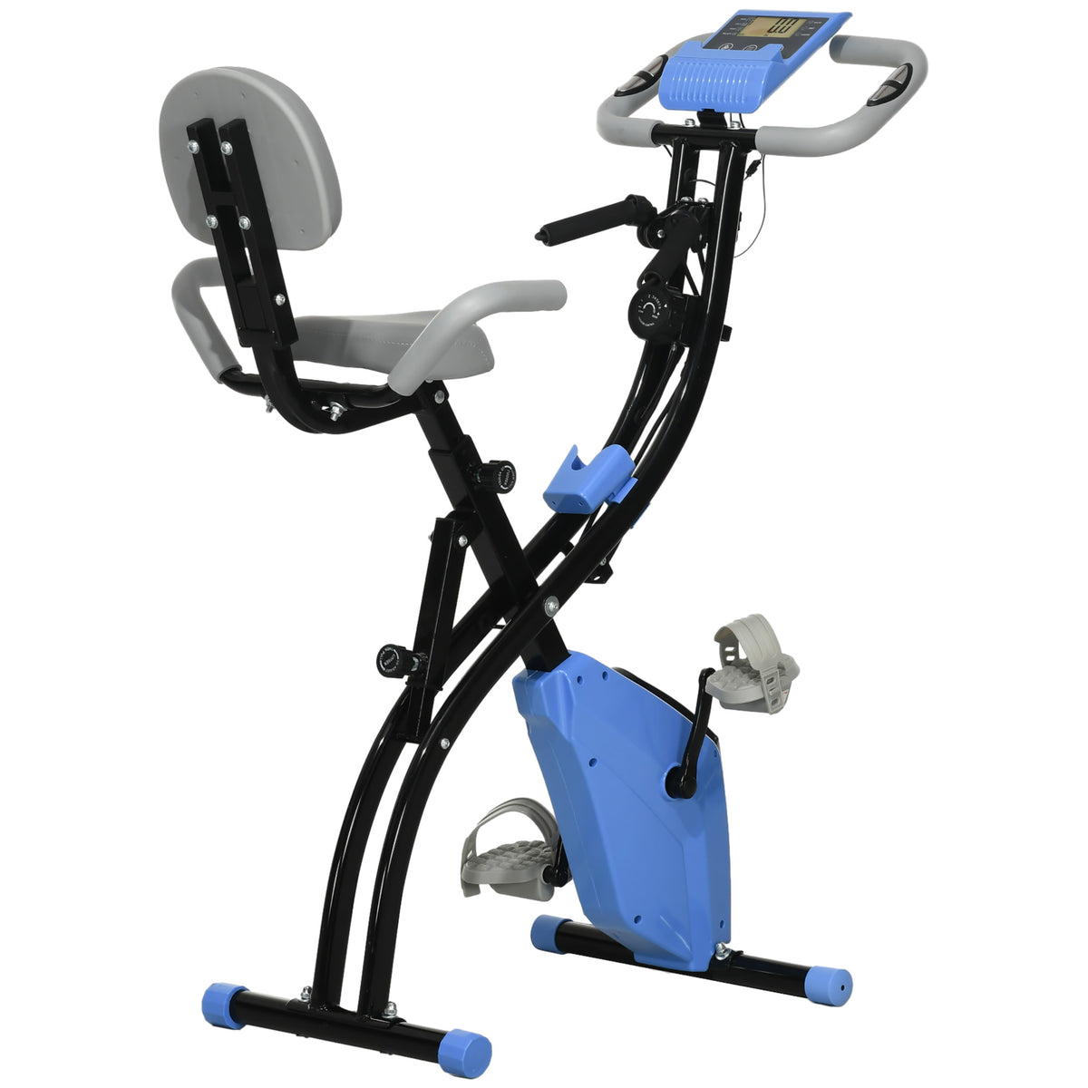 Kozy 2-in-1 Folding Exercise Bike with 8-Level Magnetic Resistance, Arm Resistance Band, Pulse Sensor, Blue