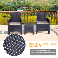 Outsunny 3 PCS Rattan Effect Garden Bistro Set  2 Chairs & Coffee Table Set with Cushion Patio Lawn Balcony Furniture