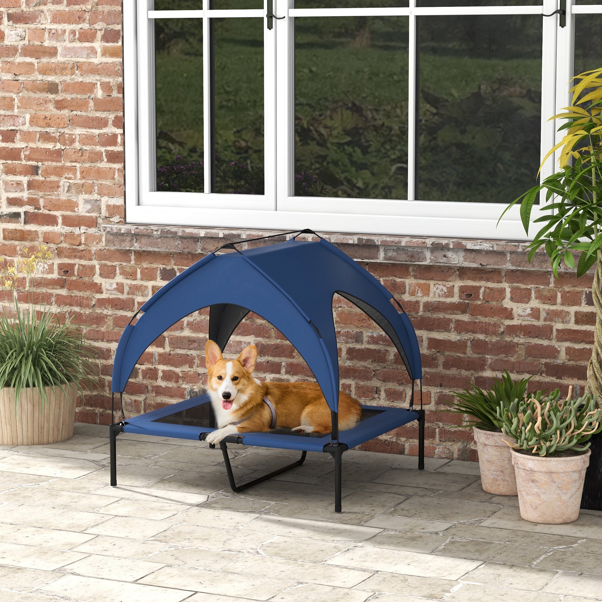 PawHut Cooling Pet Bed Raised with Washable Breathable Mesh for Medium, Large Dogs, 91 x 76 x 89 cm, Dark Blue | Aosom UK