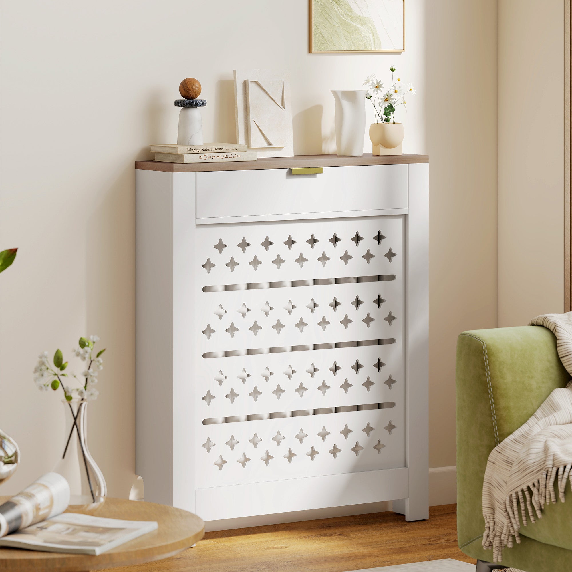 Kozy 78 x 19 cm Minimal Radiator Cover, with Drawer - White