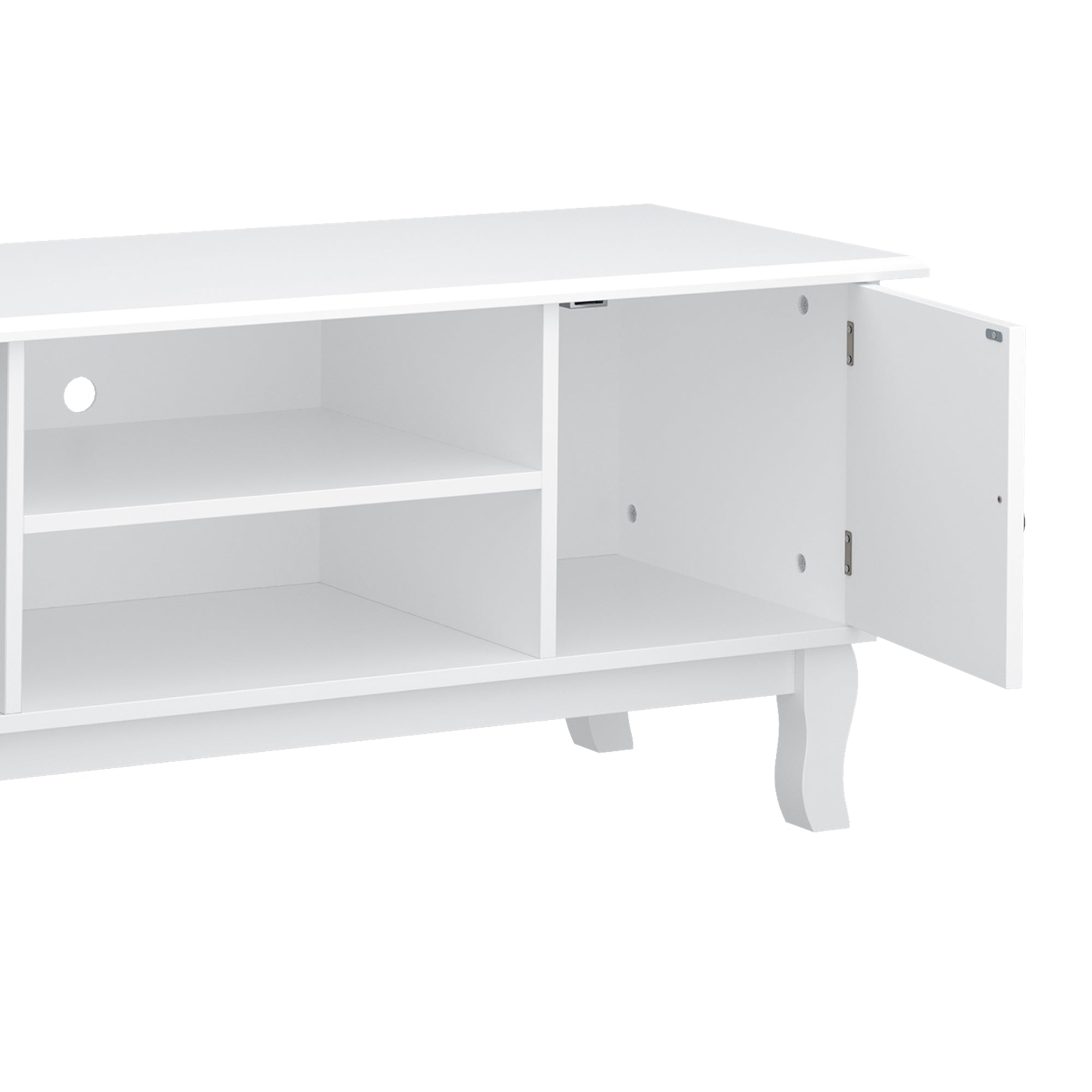 Kozy TV Unit up to 55", 2 Doors TV Cabinet with Open Storage Shelves and Cable Management for Living Room, Bedroom, Entertainment Room, 120L x 45W x 50.5H, White
