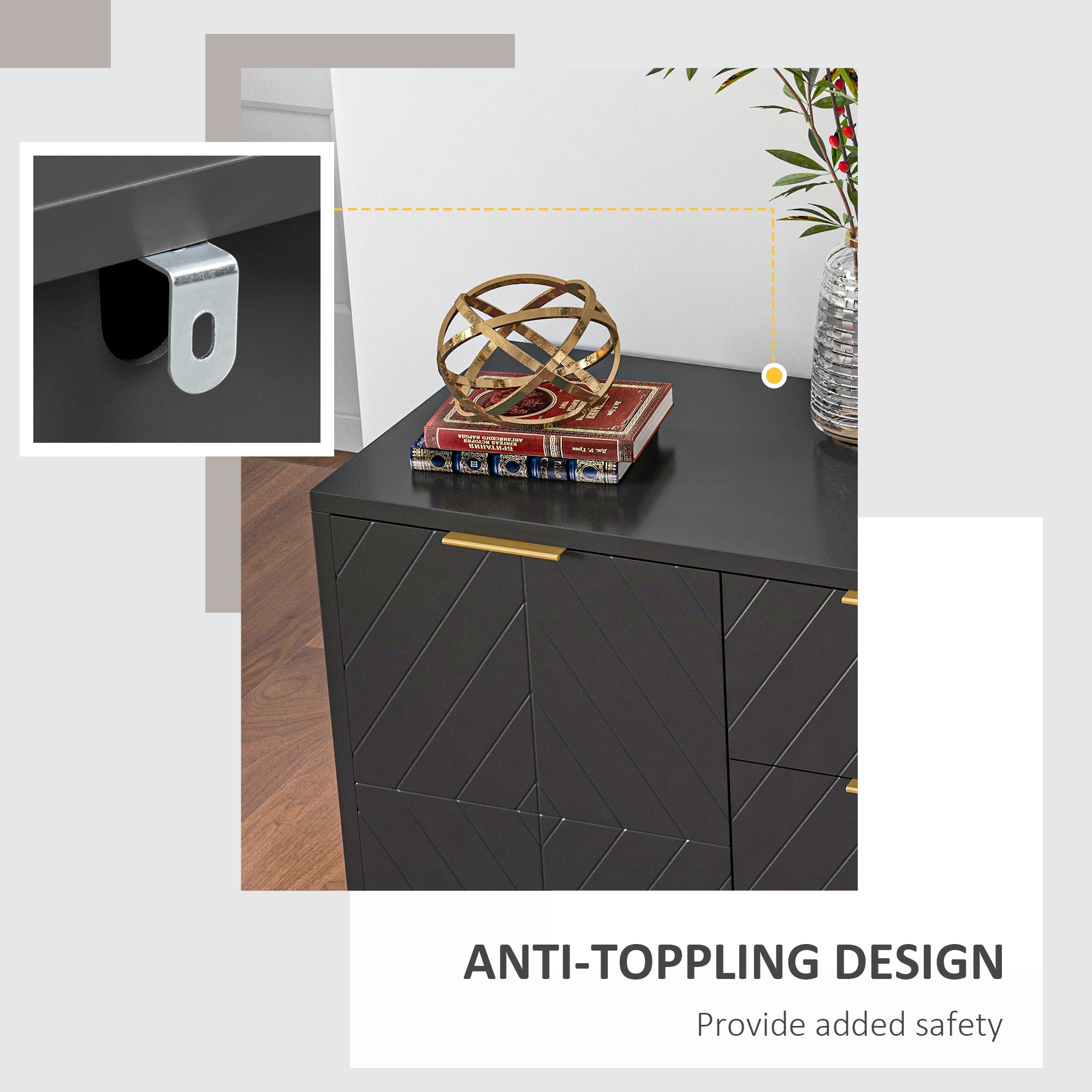 Kozy Sideboard with 3 Drawers and Adjustable Shelves for Living Room - Black