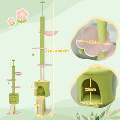 Kozy - 220-240 cm Floor to Ceiling Cat Tree Adjustable Height with Hammock, Condo, Scratching Posts, Green
