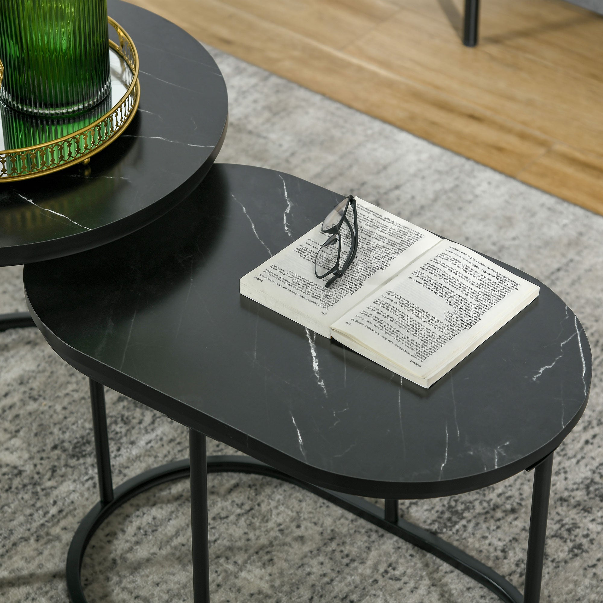 Kozy Marble-Effect Nest of Tables - Black/White