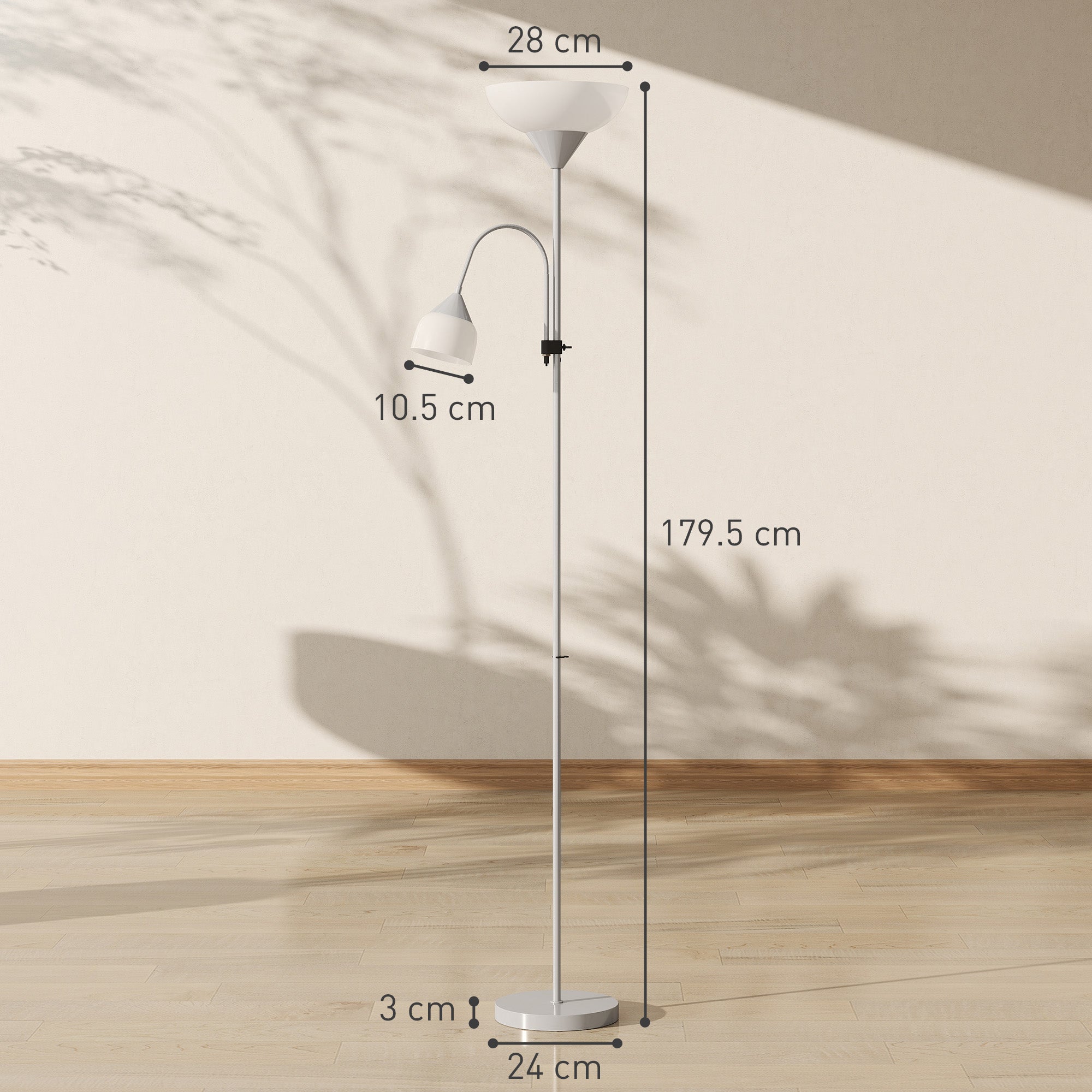 Kozy - LED Floor Lamp for Living Room, 180cm Tall Standing Lamp, Mother and Child Uplighter with Adjustable Gooseneck, 3000K/4500K/6500K Colour Temperatures, Silver Tone