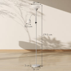 Kozy - LED Floor Lamp for Living Room, 180cm Tall Standing Lamp, Mother and Child Uplighter with Adjustable Gooseneck, 3000K/4500K/6500K Colour Temperatures, Silver Tone