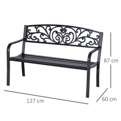 Outsunny 2 Seater Metal Garden Park Bench Porch Outdoor Furniture Patio Chair Seat Black