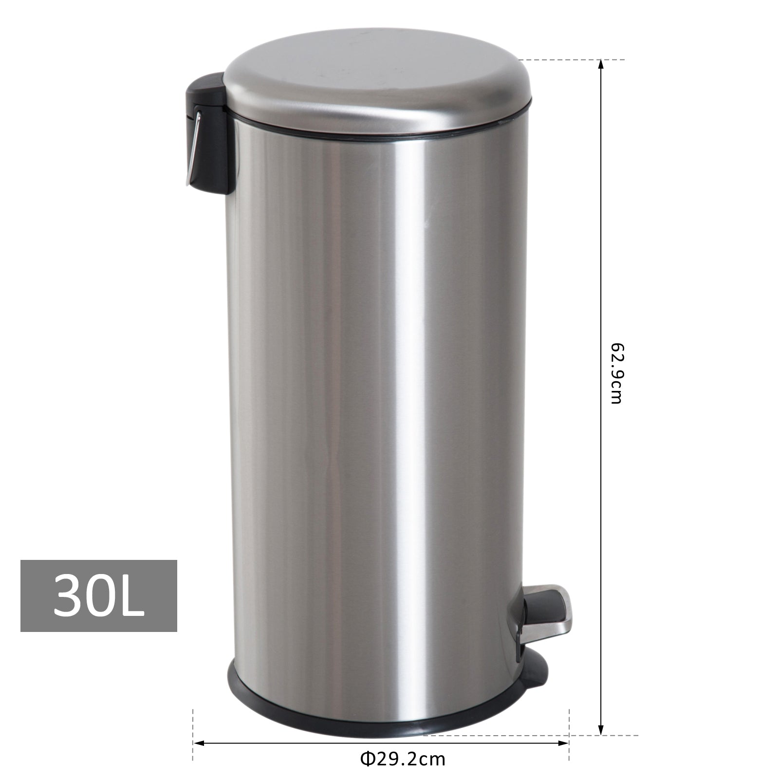 HOMCOM Foot Pedal Bin Stainless Steel Metal Waste Rubbish Lid Kitchen Garbage 30L