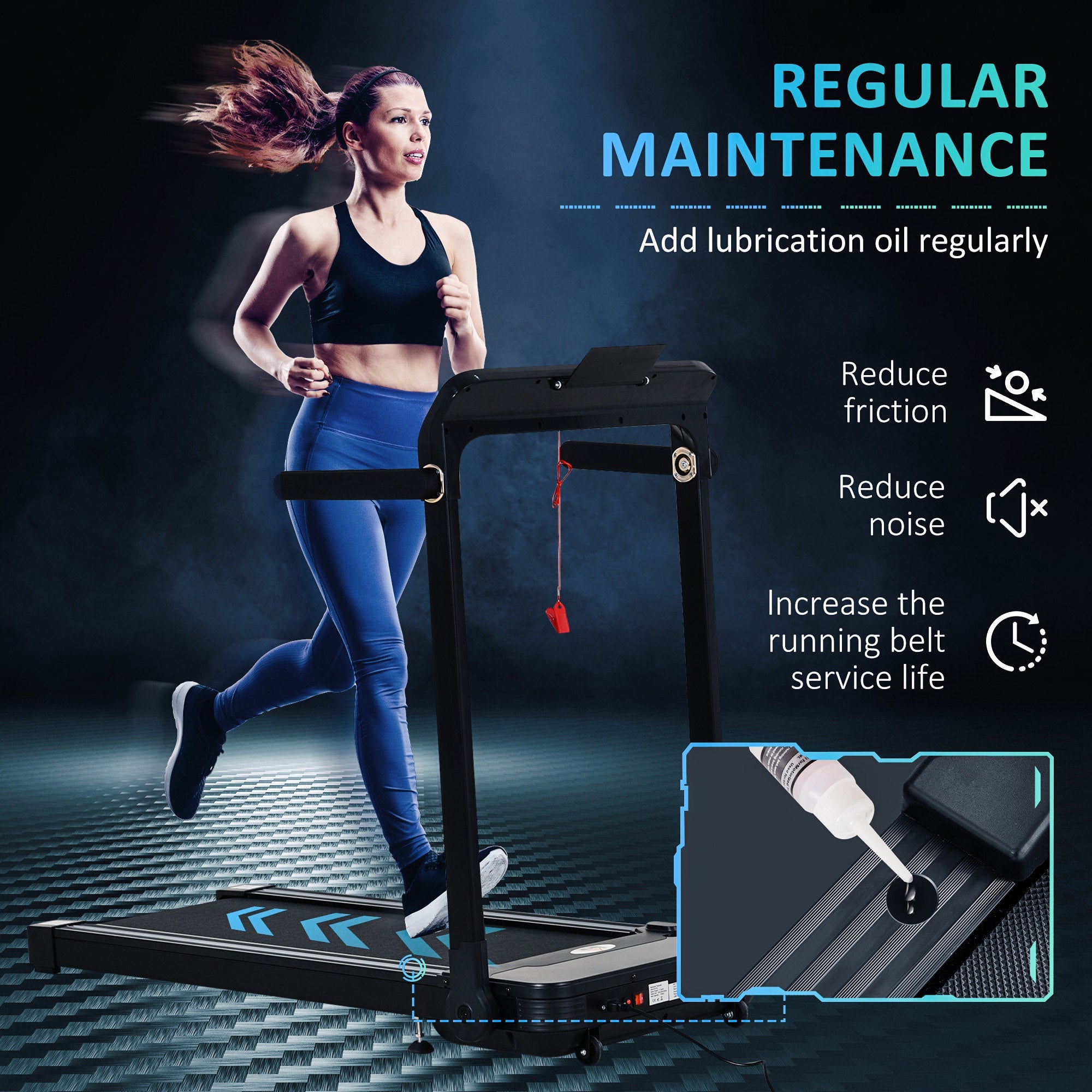 HOMCOM 600W Foldable Steel Motorised Treadmill Black | Aosom UK