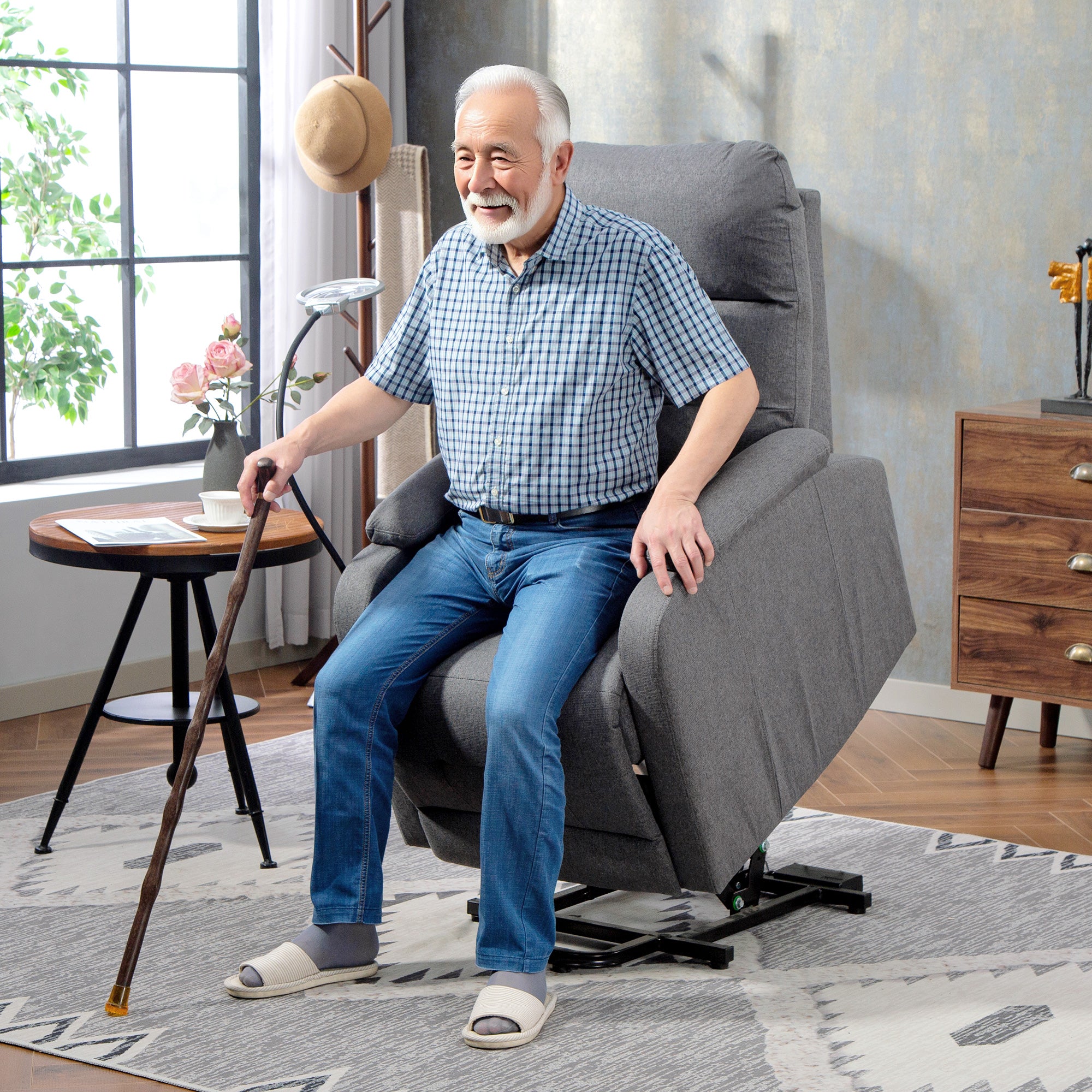 Kozy - Electric Rise/Recline Armchair, with Reading Light - Grey