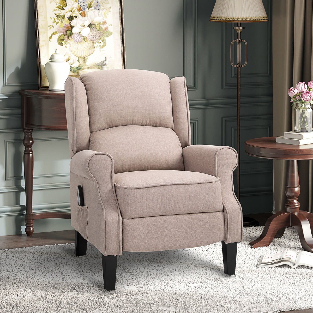 HOMCOM Linen Heated Reclining Massage Armchair w/ Footrest Beige