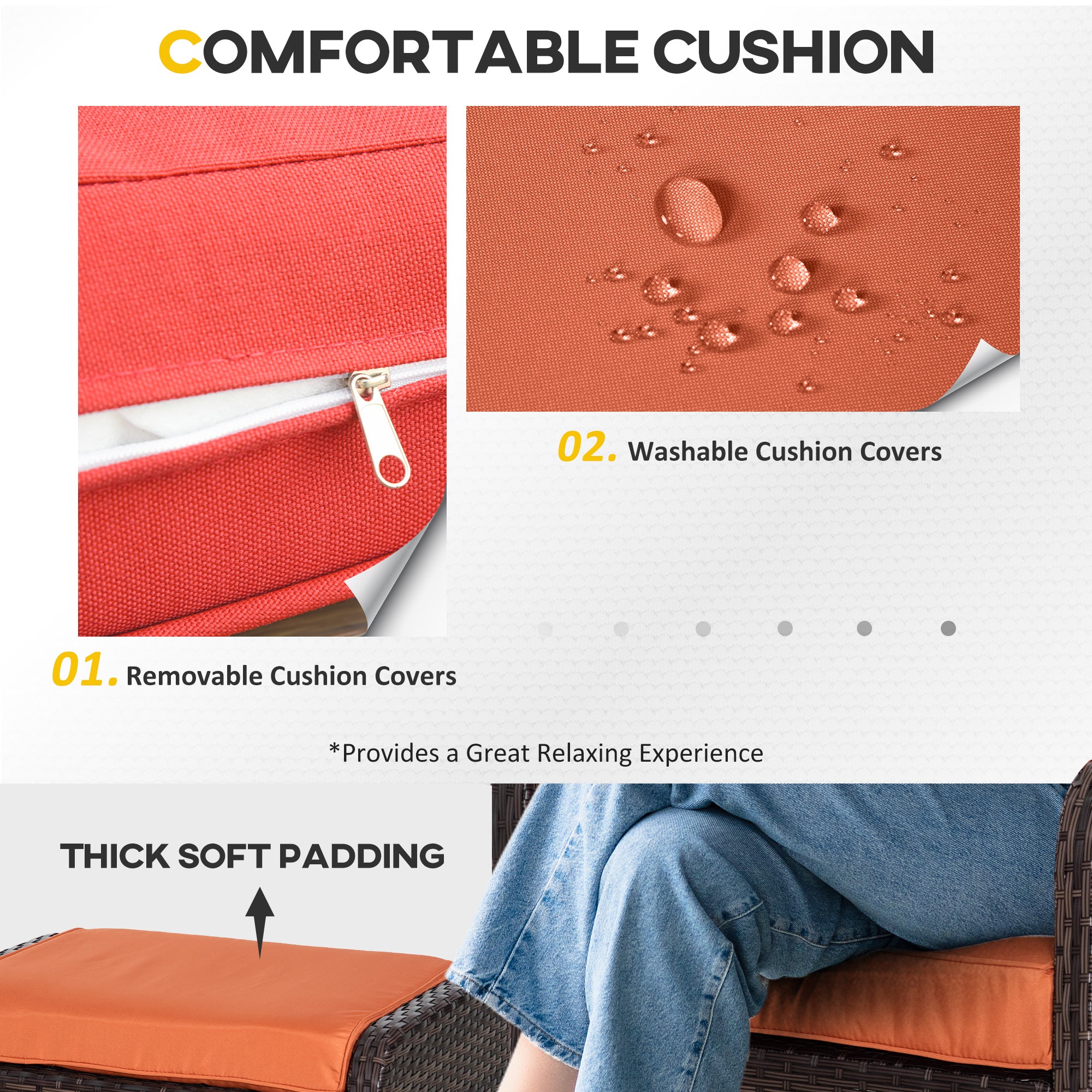 Kozy 5 Pieces PE Rattan Garden Furniture Set with 10cm Thick Padded Cushions, Wicker Weave Outdoor Seating Chairs with 2 Armchairs, 2 Stools, Glass Top Table, Brown