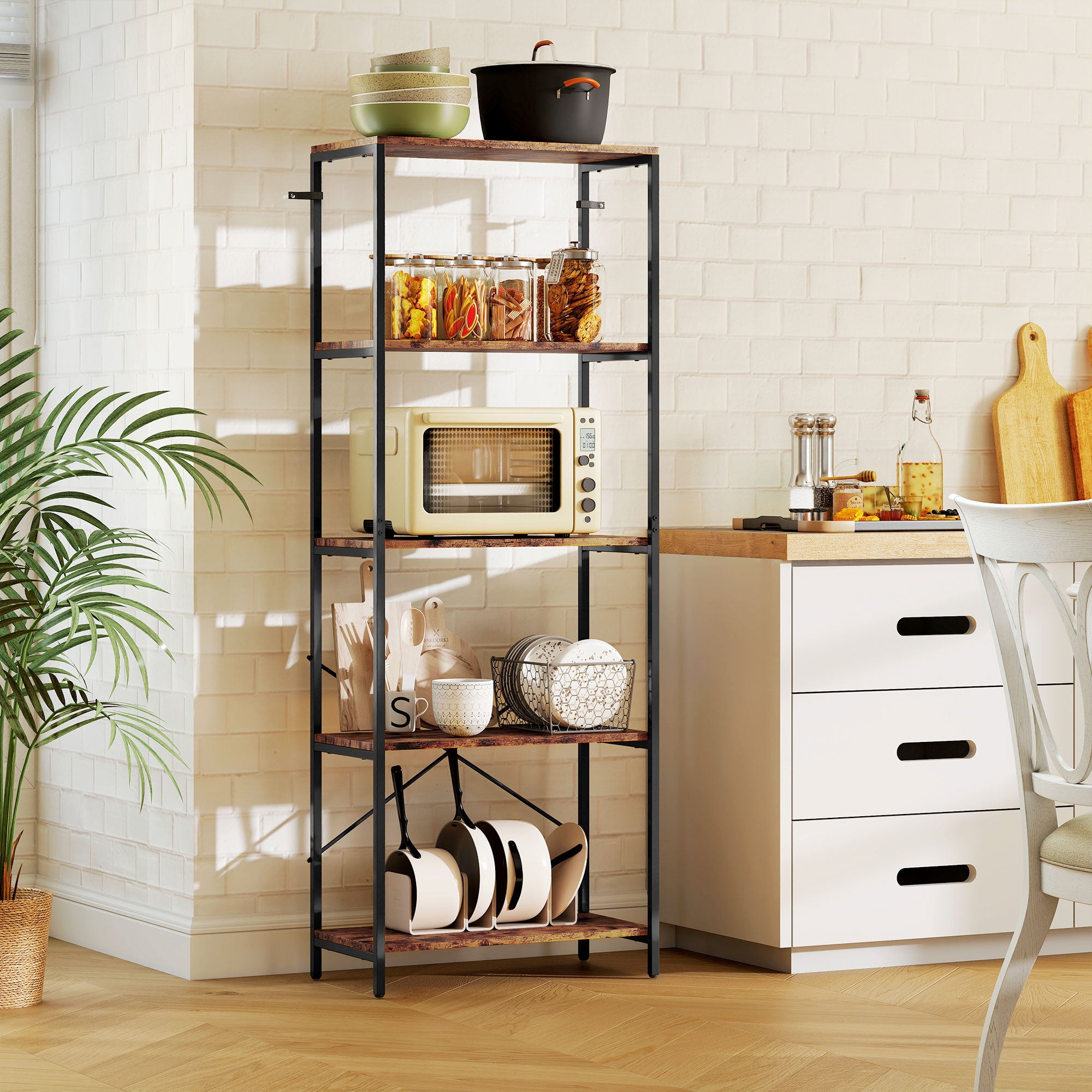 Kozy 5-Tier Bookshelf, Industrial Bookcase with Metal Frame - Rustic Brown and Black