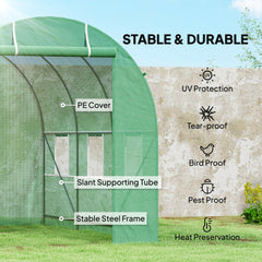 Kozy 3.5 x 2m Walk-In Polytunnel Greenhouse, with Steel Frame, PE Cover, Roll-Up Door and 6 Windows, Green