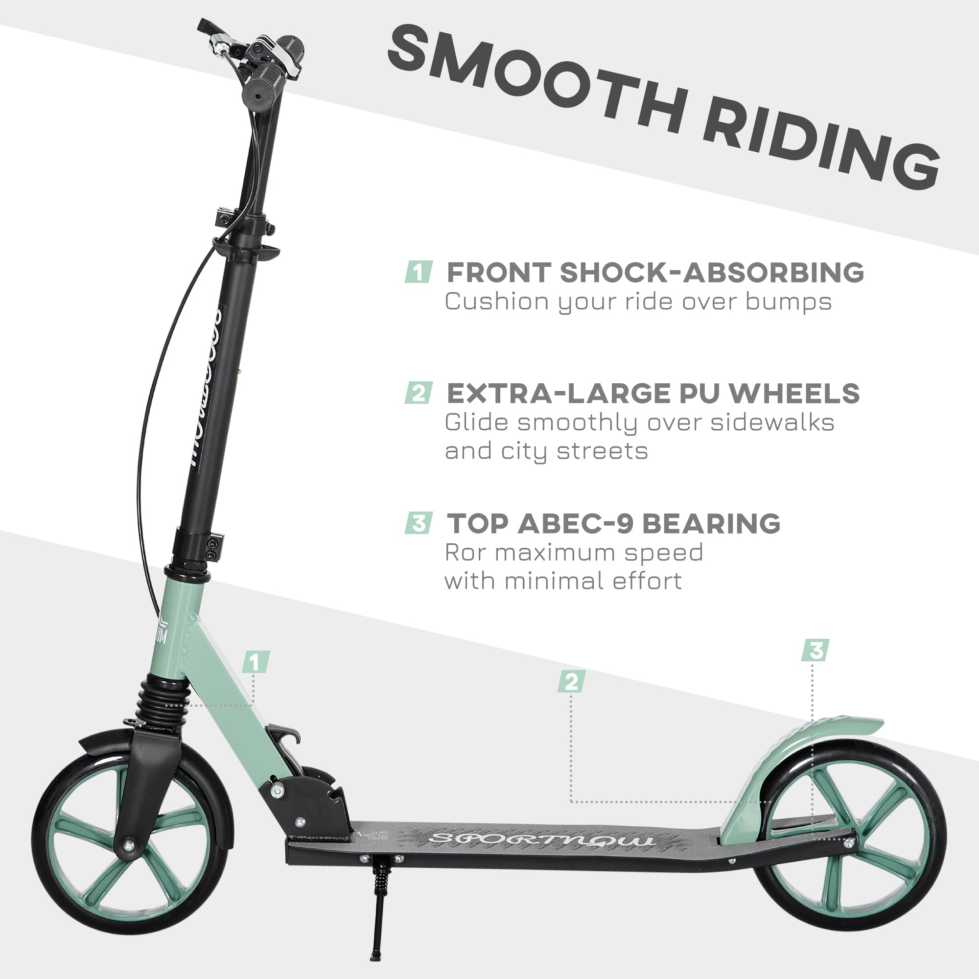 Kozy One-click Folding Kick Scooter for 14+ w/ Adjustable Handlebar, Push Scooter with Kickstand, Dual Brake System, Shock Absorber, 200mm Wheels & ABEC-9 Bearings
