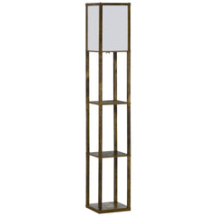 HOMCOM Floor Lamp with Shelves, Floor Light w/ Storage Shelf, Floor Standing Lamp for Living Room, Bedroom, Office, Dorm, Brown | Aosom UK