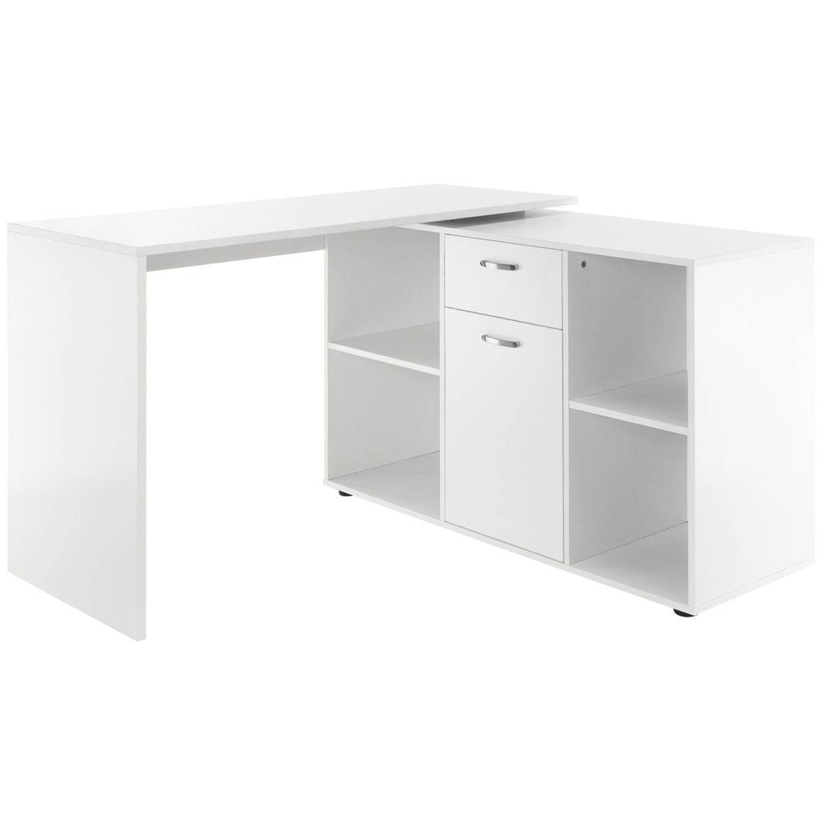 Kozy L-Shaped Computer Desk with Storage Compartments, Drawer and Cabinet, Laptop PC Corner Table, Home Office Workstation, 120 x 115 x 76cm, White