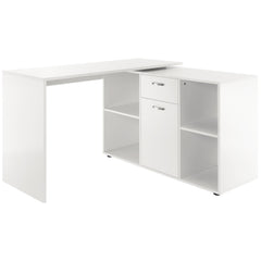 Kozy L-Shaped Computer Desk with Storage Compartments, Drawer and Cabinet, Laptop PC Corner Table, Home Office Workstation, 120 x 115 x 76cm, White