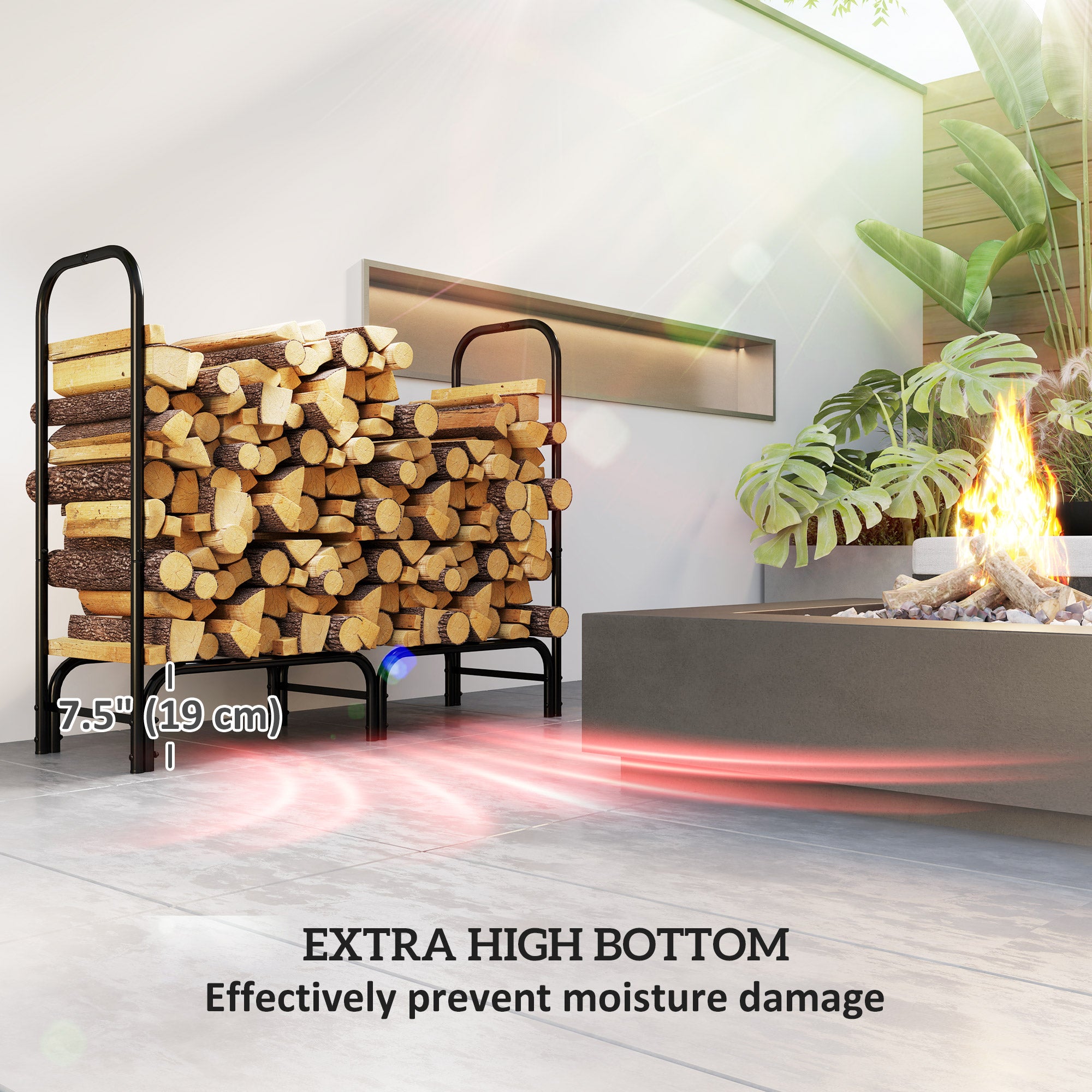 Kozy - 4FT Firewood Rack with Canvas Carrier Bag and 600D Oxford Waterproof Cover, Metal Log Store Indoors, Log Storage Rack Holder for Outdoor Indoor Fireplace, Black