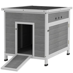 Kozy - Wooden Duck House with Ramp, Double Doors, Openable Asphalt Roof, Ventilation Holes, Removable Base, Light Grey