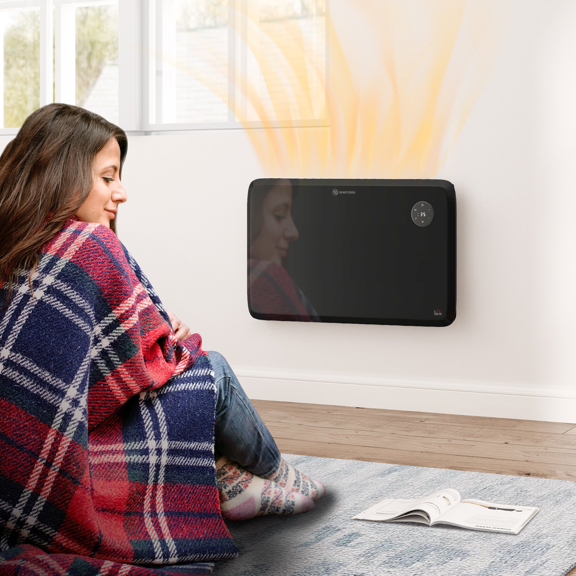 Kozy - 1.2kW Freestand/On-Wall Electric Convector Heater, with Adjustable Thermostat - Black