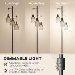 Kozy - 3-Light LED Floor Lamp, 170cm Industrial Dimmable Standing Lamp with Steel Wire Cage Lampshades, 2700K for Living Room, Bedroom, Dining Room, Study, Black