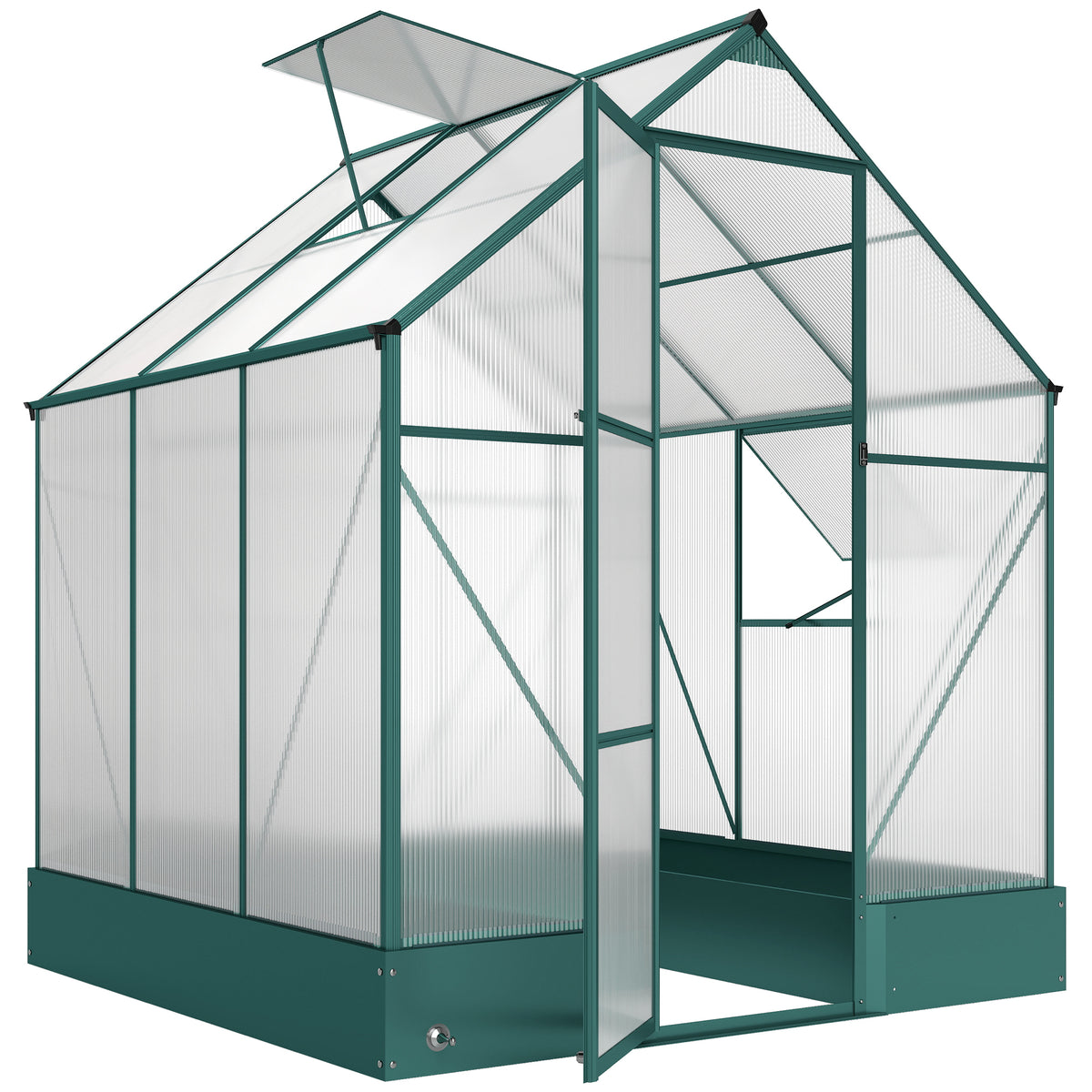 Kozy 6x6 FT Polycarbonate Greenhouse with Base and Raised Bed, Walk-in Greenhouse with Aluminium Frame, Temperature Controlled Window, Foundation for Plants, Flowers, Vegetable
