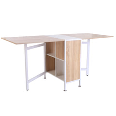 HOMCOM Foldable Dining Table Folding Workstation for Small Space with Storage Shelves Cubes Oak & White