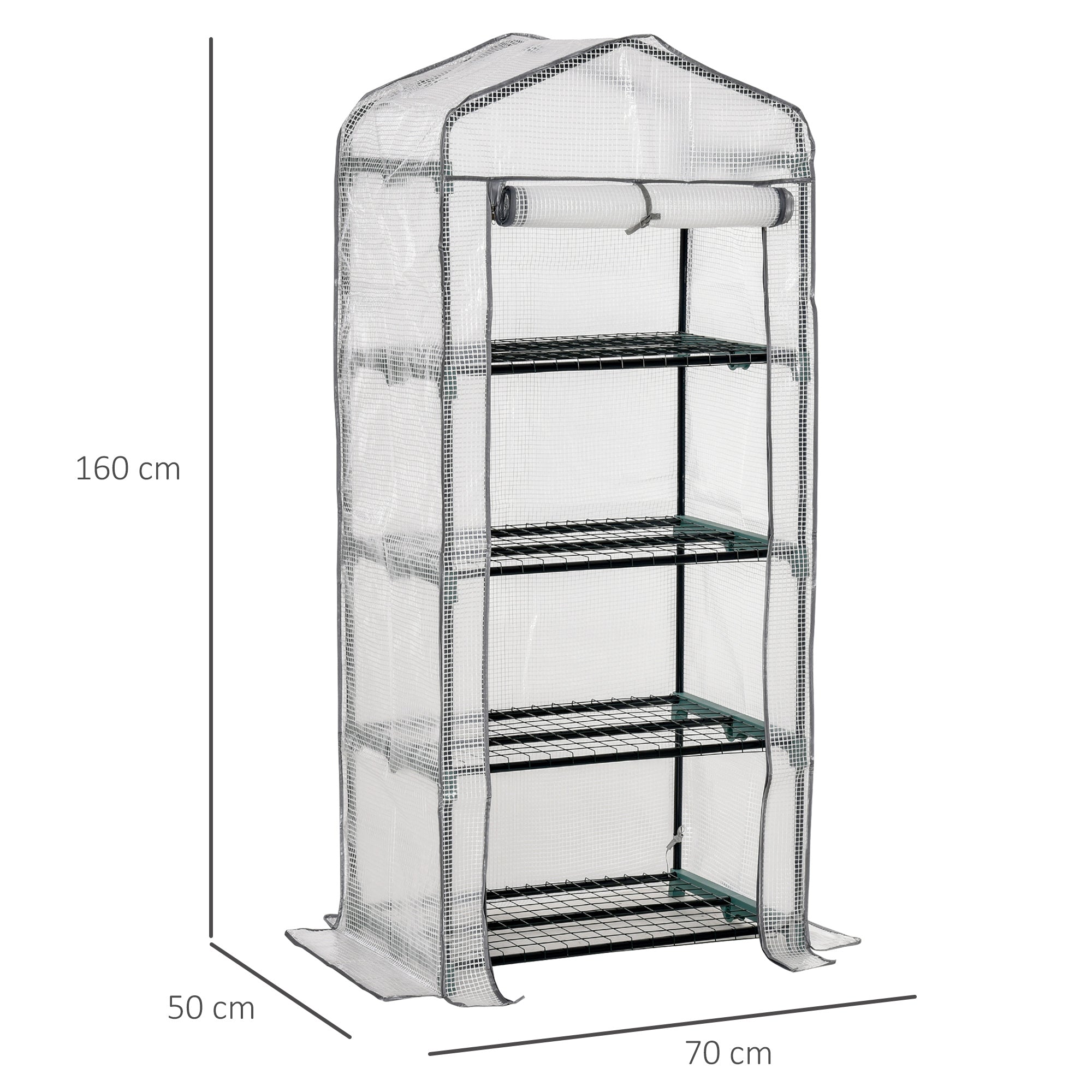Kozy 4 Tiers Mini Portable Greenhouse Compact Plant Grow Shed Metal Frame PE Cover 160H x 70L x 50Wcm