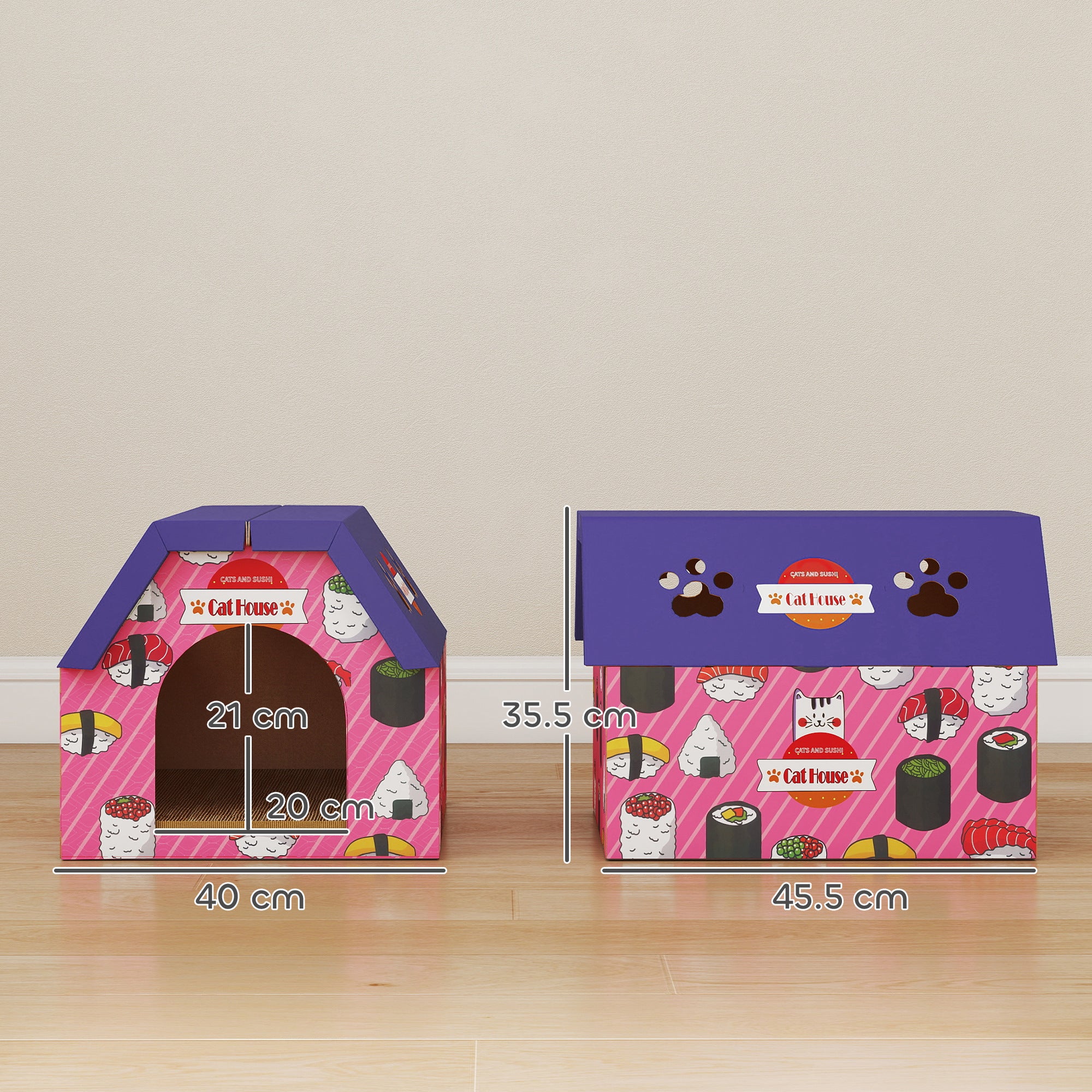 Kozy - Cat Scratching Board, 2-in-1 Cardboard Cat House and Hideaway for Indoor Cats, Pink