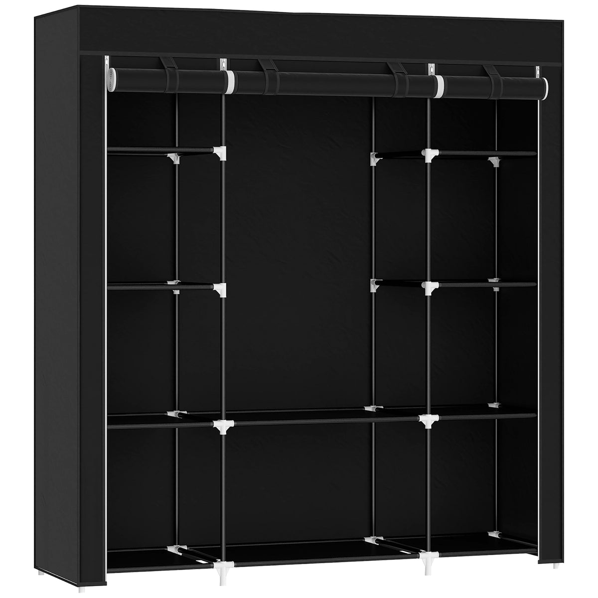 Kozy Portable Wardrobe, Foldable Fabric Wardrobe, 150 x 43 x 162.5cm, Clothes Storage Organiser with Hanging Rail, Shelves, Fabric Cover for Bedroom, Black
