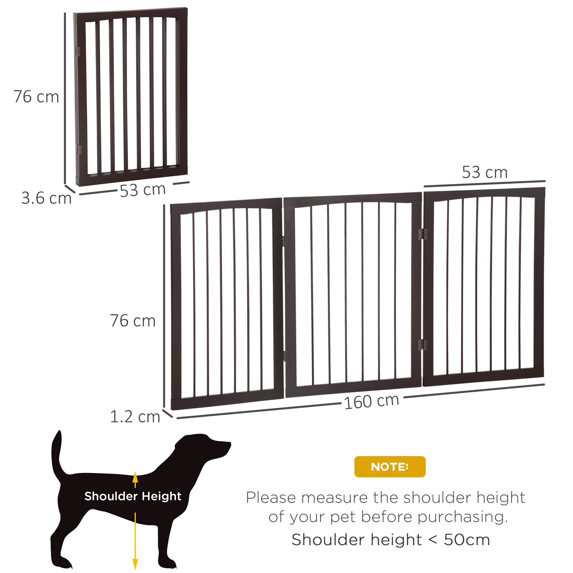 Kozy 3 Panel Stair Gate Foldable Dog Door Gate Indoor Free Standing Safety Gate Pet Barrier 76cm Height