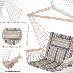 Outsunny Hanging Hammock Chair, Outdoor Garden Rope Swing with Wooden Arms, Wide Safe Seat, Stylish Multicoloured Stripes