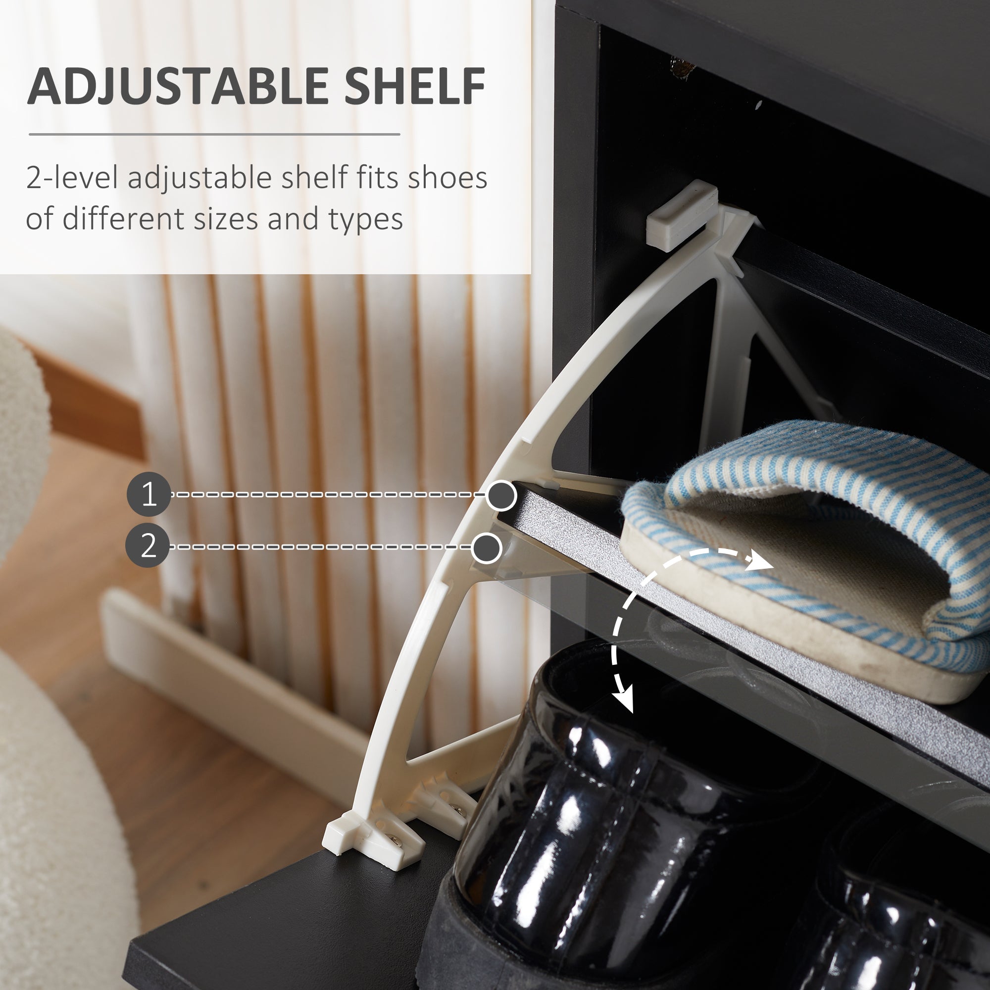 Kozy 2 Drawer Shoe Cabinet, Narrow Shoe Storage Cabinet with Flip Doors and Adjustable Shelves, Slim Shoe Cupboard for 12 Pairs of Shoes for Entryway, Hallway, Black