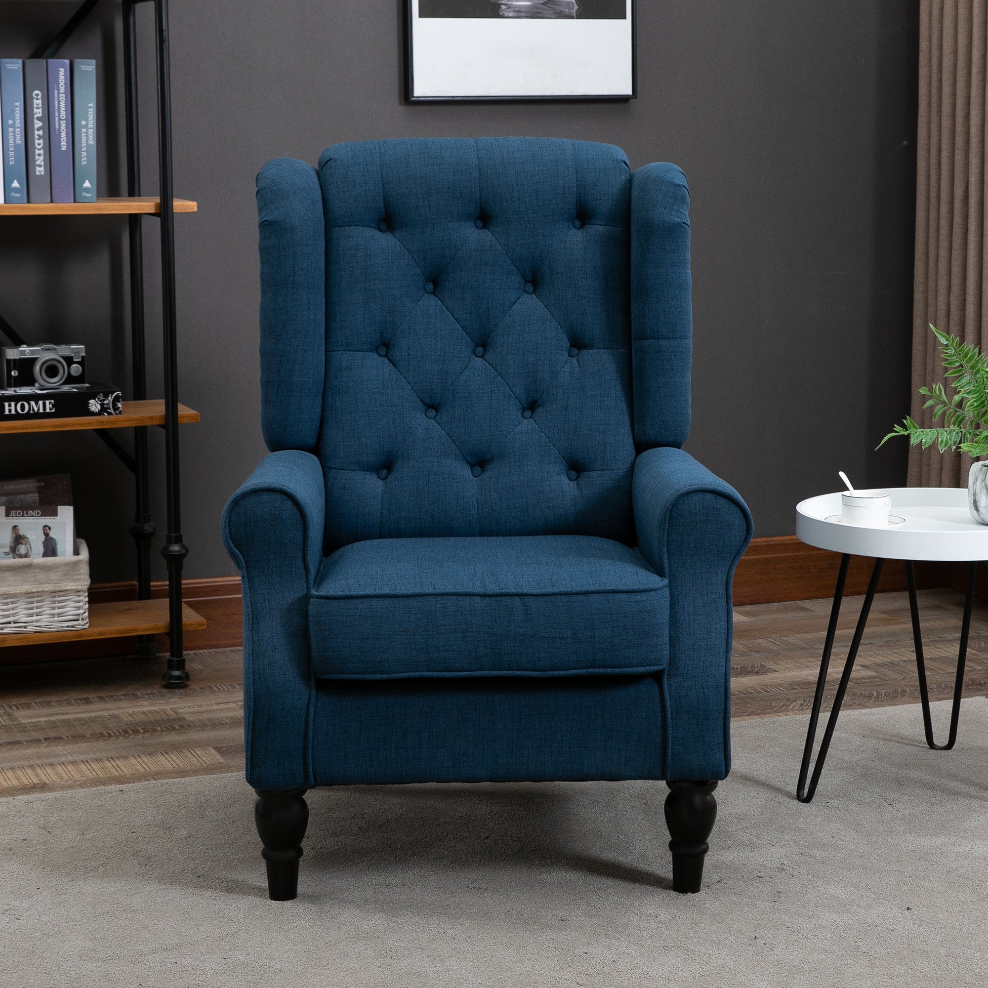 Wingback Accent Chair, HOMCOM Retro Upholstered Button Tufted Occasional Chair for Living Room and Bedroom, Blue | Aosom UK