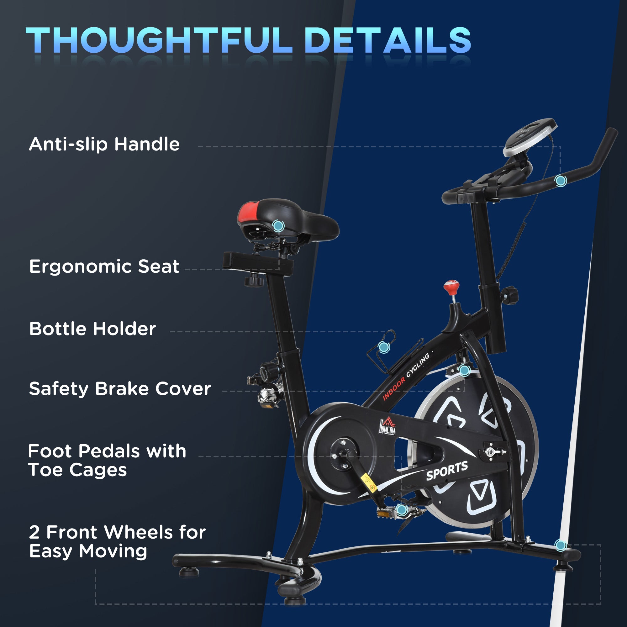 Kozy Indoor Stationary Exercise Bike 6kg Flywheel Fitness Cardio Workout Bke Trainer for Home Gym w/ Adjustable Resistance LCD Monitor Pad and Bottle Holder Black