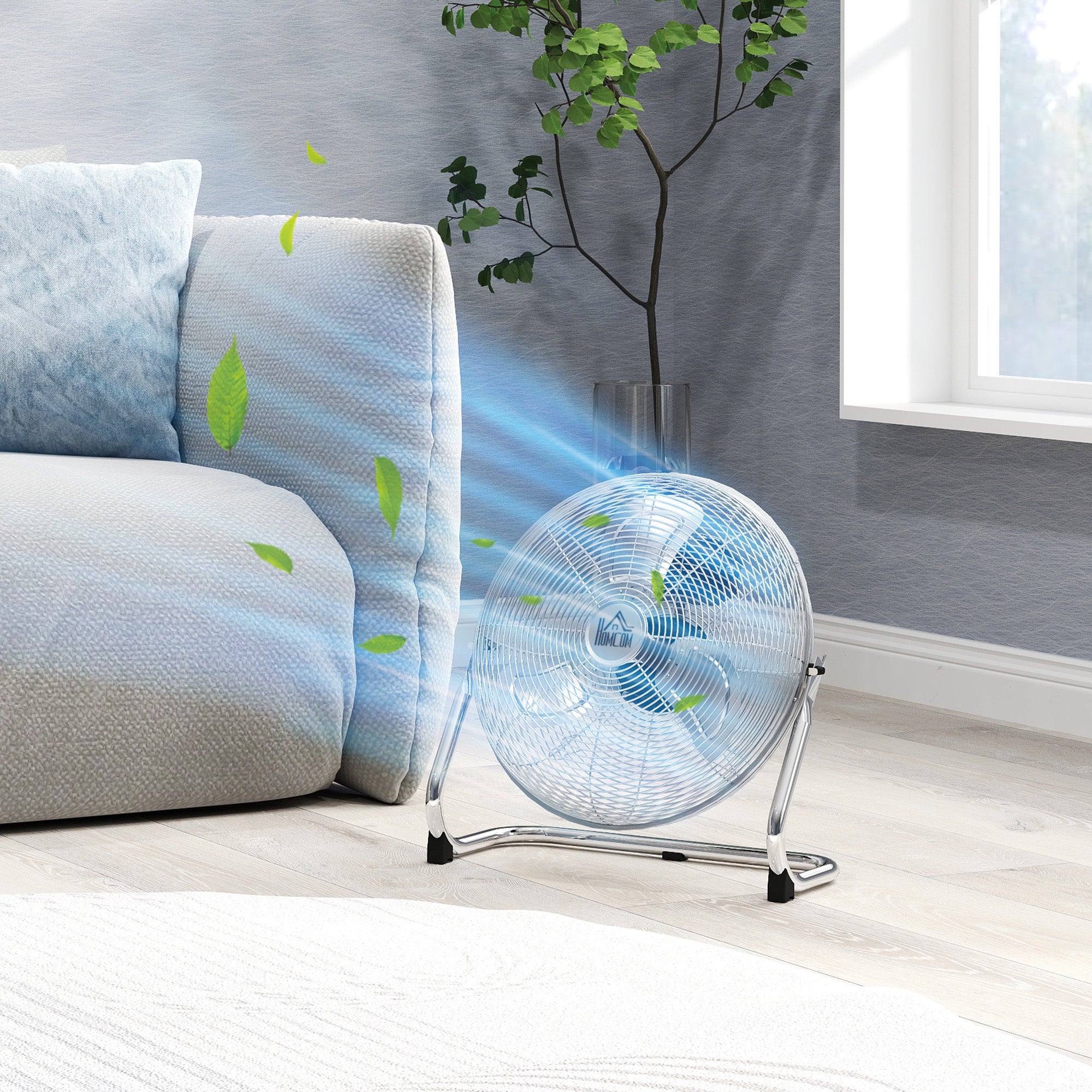 Kozy Metal Floor Fan with 3 Speeds & 120° Adjustable Tilt - Silver Tone