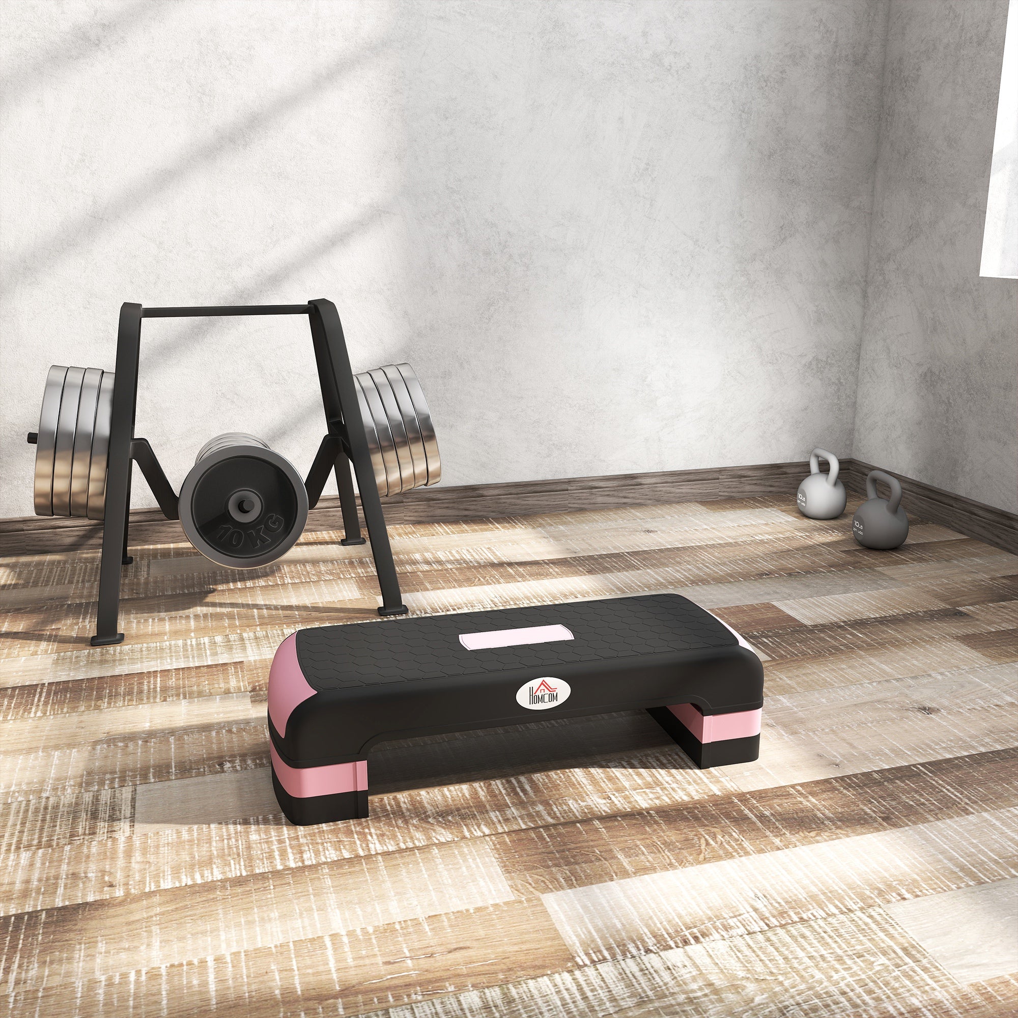 Kozy - Aerobic Step with 3-Level Adjustable Heights for Home, Office Exercise, Black and Pink
