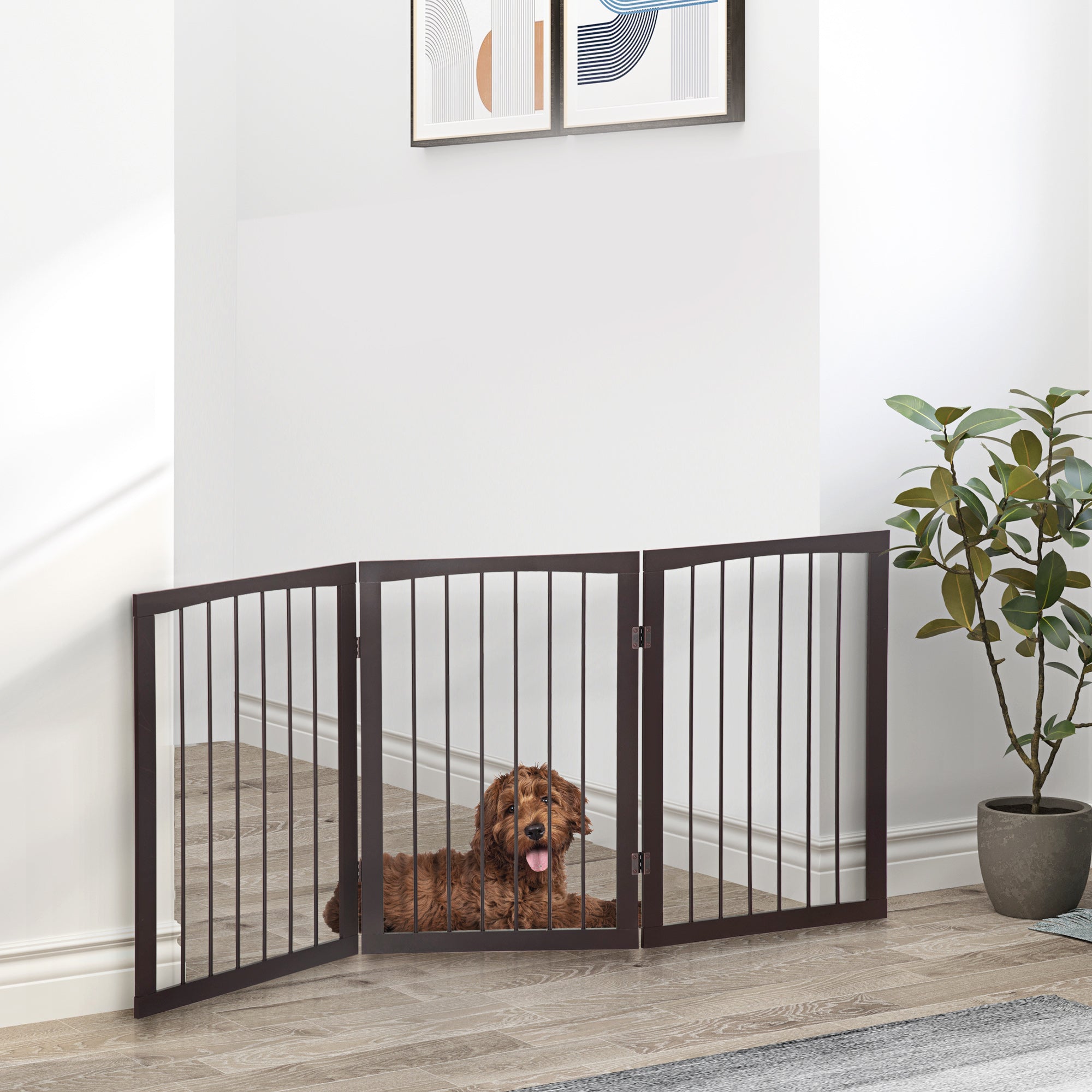 Kozy 3 Panel Stair Gate Foldable Dog Door Gate Indoor Free Standing Safety Gate Pet Barrier 76cm Height